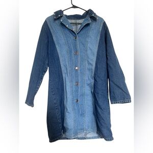 Unbranded VTG Mixed Denim Long Jacket L** Retro 70s Festival Hippie Rhinestone